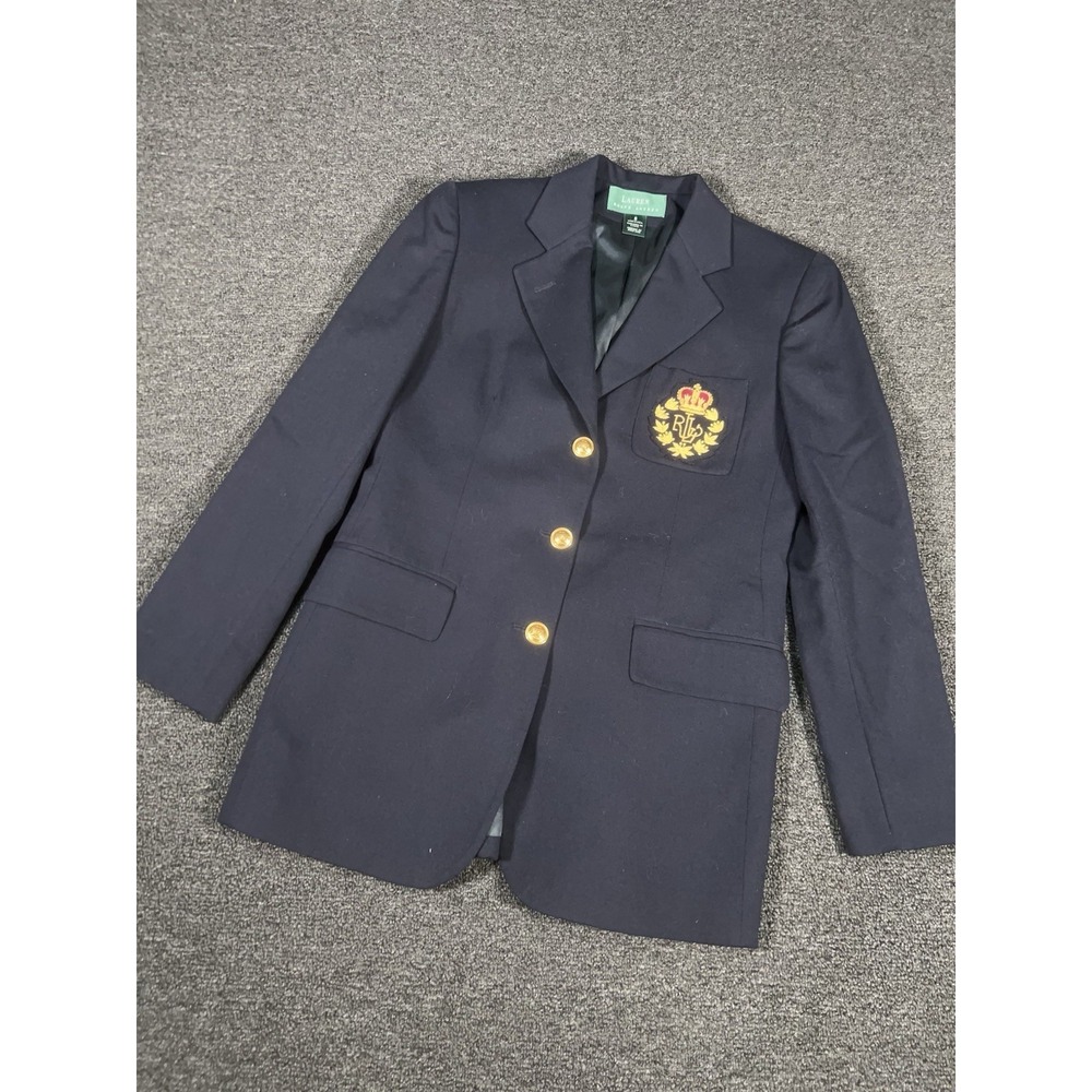VTG Ralph Lauren Blazer Jacket Women 6 Navy Wool Crest Gold Buttons USA Made